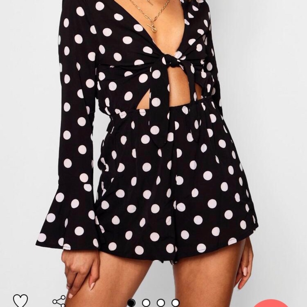 Polka Dot Tie Front Romper